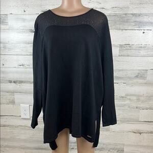 T Tahari Woman Plus Size Tunic 2X Mesh Rhinestones Long Sleeve Soft Stretchy Top